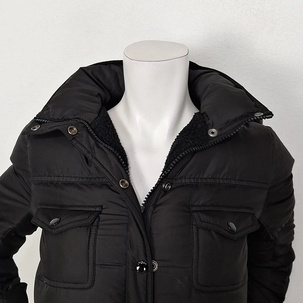 J. Crew Women's Black Down Feather Hooded Gorpcore Outdoor Puffer Jacket Size XS